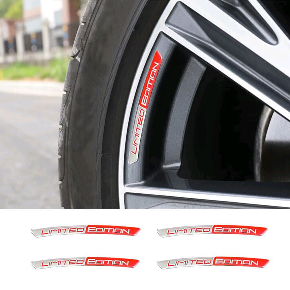 4Pcs Red Limited Edition Logo Car Wheel Hub Stickers Emblem Badge Accessories