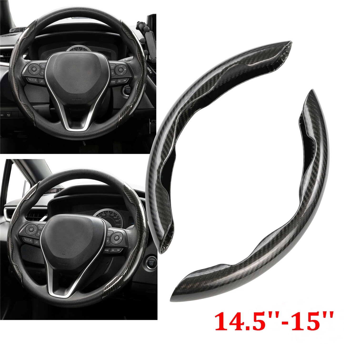 15'' Car Steering Wheel Booster Carbon Fiber Black Non-Slip Cover Accessories