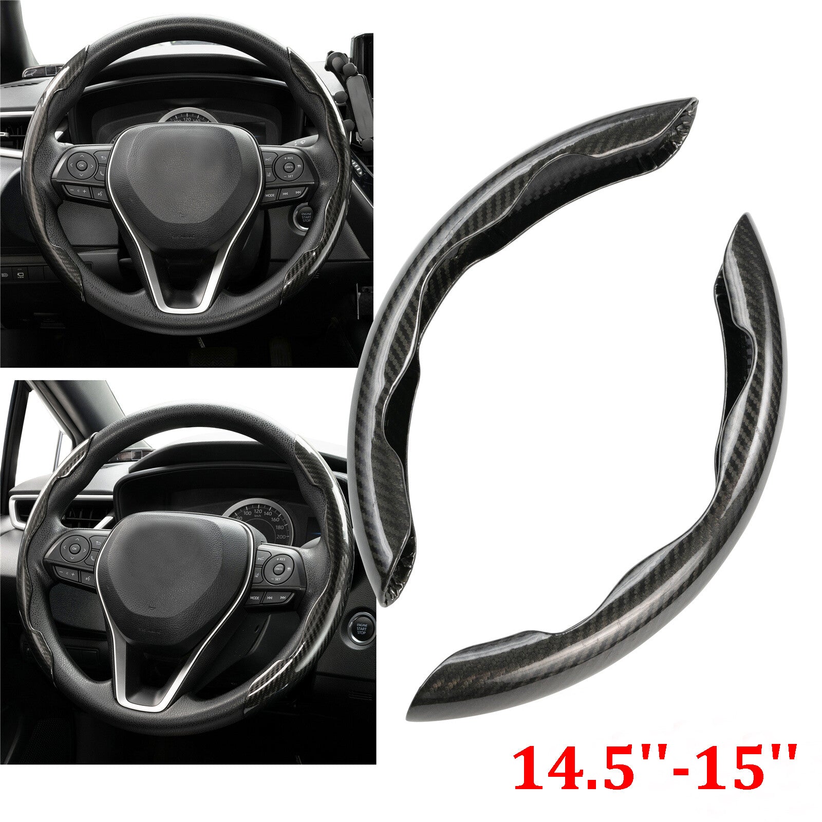 15'' Car Steering Wheel Booster Carbon Fiber Black Non-Slip Cover Accessories
