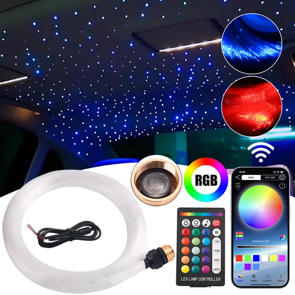 Newest 16W Twinkle RGBW Starry Sky Light Car Ceiling Star LED Ambient Lighting Roof Fiber Optic Atmosphere Kit App Music Control