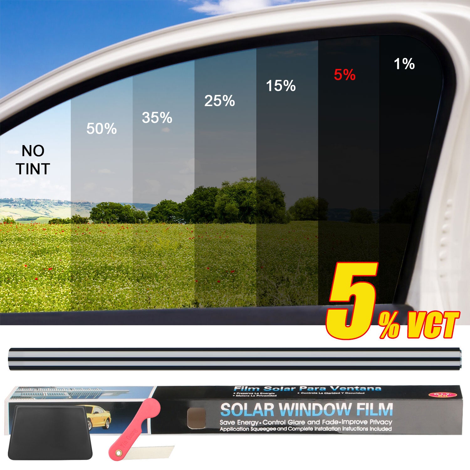 20" X 10FT/20FT Car Window Tint Film Roll - 5-50% VLT for Car, Home & Office USA