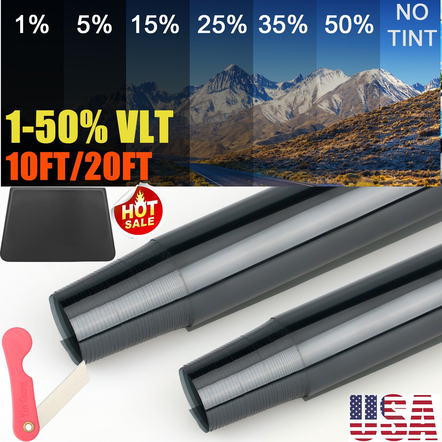 20" X 10FT/20FT Car Window Tint Film Roll - 5-50% VLT for Car, Home & Office USA